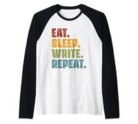 Comer Dormir Escribir Repetir Autor Escritor Escritura Divertido Vintage Camiseta Manga Raglan