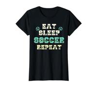 Comer Dormir Fútbol Repetir Futbolista Europeo GOL Entrenador Camiseta gráfica económica, Mujer, Negro, S