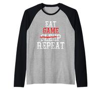 Comer Juego NO Sleep Repetir Sesión de Juego extendida LAN Gamer Camiseta Manga Raglan