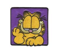 Comercial Mercera Garfield morado Gato cómico bordado - Parches Termoadhesivos Bordados Aplique Para Ropa, Tamaño: 5,5 x 5,6 cm