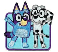 Comercial Mercera, Parches de Ropa Termoadhesivos, Bluey, Bluey y Chloe, Azul, Parche para Camisetas, Gorras, Mochilas Escolares, 100% Poliéster, 7x8 Cm
