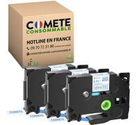 Cometa - 3 cintas TZe-223 Tz 223 Tze223 compatible con Brother P-Touch PT-D200 PT-1010 1000 PT-H100LB PT-E100VP PT-H107B PT-E110 GL-H105 PT-H200 (9 mm x 8 m), color azul sobre blanco