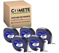 ● Cometa Consumible® France Pack de 5 rollos ● 91201-S0721610 ● 12 mm x 4 m Negro sobre Blanco Compatible Premium para Dymo LetraTag LT-100H LT-100 Series LT-100T QX 50 XM XR 2000