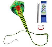 Cometa de Cobra, 33×28inch Cometa de una Sola línea con Hilo de Cola de 8 m de Largo para Niños y Adultos Principiantes, Juegos al Aire Libre, Viaje a La Playa, Regalo de Cometas, Verde