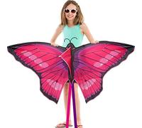 Cometa de Mariposa, 140×70cm Cometa de una Sola línea con Hilo de Cometa y Cola de 400cm de Largo para Niños y Adultos Principiantes, Juegos al Aire Libre, Viaje a La Playa, Regalo de Cometas, Rosado
