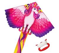 Cometa de Unicornio, Cometa de una Sola línea con Hilo de Cometa y Cola de Largo para Niños y Adultos Principiantes, Juegos al Aire Libre, Viaje a La Playa, Regalo de Cometas, Rosado
