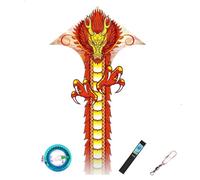 Cometa Dragón de una Sola línea Grande de 6M con Carrete, Varilla de Fibra de Vidrio y Tela de poliéster de Rejilla, 4 Colores, para Playa de Parque al Aire Libre(Red,String 984ft)