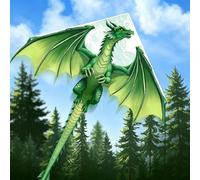 Cometa Dragón Grande de una Sola Línea para Adultos, Poste de Fibra de Carbono, Tela de Rejilla, fácil de Montar con Carrete para Playa y Parque al Aire Libre(63inx83in,String1804ft)