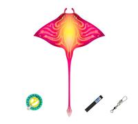 Cometa Manta Ray para Adultos, Cometa de una Sola línea con Carrete, fácil de Montar, Varilla de Fibra de Vidrio de Tela de Rejilla para Parque de Playa al Aire Libre(Red,String1312ft)