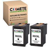 COMETE, Marca Francesa - 302XL - 2 Cartuchos de Tinta Compatibles con HP 302 XL para HP DeskJet 1110 2130 3630 para HP Envy 4520 4512 4522, para HP OfficeJet 3830 4650 5220-2 Negro