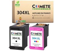 COMETE, Marca Francesa - 304XL - 2 Cartuchos de Tinta Compatibles con HP 304 XL para HP Envy 5000 5010 5020 5030 5032, para HP Deskjet 3760 3764 3750 A 2620 2622 2630 2632-1 Negro y 1 Color