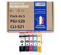 COMETE, Marca Francesa - 520XL y 521XL - 5 Cartuchos de Tinta Compatibles con Canon PGI-520 CLI-521 XL para Canon Pixma MP560 MX870 MX860 MX870 iP4600-2 Negro, 1 Cian, 1 Magenta, 1 Amarillo