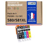 COMETE, Marca Francesa - 580XL y 581XL - 5 Cartuchos de Tinta Compatibles con Canon PGI-580 CLI-581 580XL 581XL para Canon TR7550 TS705 TS8150 TS8151 TS6251-2 Negro, 1 Cian, 1 Magenta, 1 Amarillo