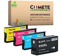 COMETE, Marca Francesa - 950XL 951XL - 4 Cartuchos de Tinta compatibles con HP 950 951 XL - para HP Officejet Pro 8600 8615 8620 8610 8100 276dw 251dw 8625 8630 (1 Negro y 3 Color)
