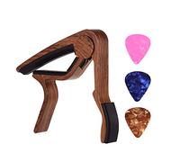 COMETX Cejilla de guitarra de aleación de aluminio de color madera para guitarra eléctrica de 6 cuerdas con 3 púas de color aleatorio