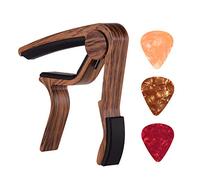 COMETX Cejilla de guitarra de aleación de aluminio de color madera para guitarra eléctrica de 6 cuerdas con 3 púas de color aleatorio