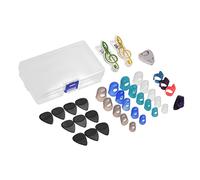 COMETX El kit de accesorios para guitarra de celuloide incluye 20 protectores de dedos de silicona para guitarra + 10 púas de guitarra + 4 púas de pulgar y dedo + soporte para púas + 2 clips de página