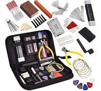 COMETX Kit de herramientas de guitarra Luthier 74 piezas Kit de herramientas de guitarra con bolsa de transporte, herramientas de mantenimiento de reparación, regla de acción de cuerda, pines de