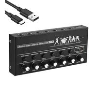 COMETX Mezclador de 6 canales, mezclador de audio de 6 canales, mezclador de línea estéreo, carcasa de metal, fuente de alimentación USB tipo C para guitarra, bajo, teclado, etapa de 6,35 mm, mono/6,5