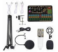 COMETX Mezclador de audio para computadoras y teléfono móvil, tarjeta de sonido multifuncional SK500 en vivo y kit de micrófono de suspensión BM800, grabación de radiodifusión, condensador, conjunto