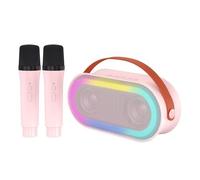 COMETX Mini máquina de karaoke con 2 micrófonos inalámbricos, altavoz BT portátil, recargable, 10 W, luces LED de color, micrófono de mano, altavoz de karaoke, regalos para niñas, niños, fiesta de