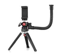 COMETX Mini trípode de escritorio con capacidad de carga de 2 kg, 2 niveles de altura ajustable, tornillo de 1/4 pulgadas con brazo de extensión de cabeza esférica multifuncional, clip de teléfono