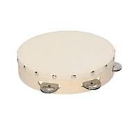 COMETX Pandereta de mano de 20,32 cm con cascabeles de metal de una sola fila de piel de oveja, panderetas de madera, entretenimiento, musical, timbrel para adultos, baile, fiesta de canto