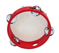 COMETX Pandereta de mano de 6 pulgadas, pandereta de mano con metal de una sola fila, 4 platillos de metal, sonajeros, piel de oveja, panderetas de madera, entretenimiento, timbrel musical para