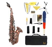 COMETX Saxofón soprano rojo antiguo saxofón soprano llave Bb instrumento de viento de madera material de latón con funda de transporte soporte de saxofón guantes de caña paño de limpieza cepillo de