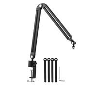 COMETX Soporte de micrófono de escritorio Juego de soporte de brazo de micrófono de metal resistente brazo de suspensión manos libres flexible soporte de micrófono con cinta adhesiva C-Clamp para