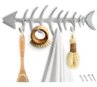 Comfify Estante decorativo de la toalla de los huesos de pescados para montaje en pared Elegante colgador de hierro fundido con 4 ganchos h - Incluye tornillos y anclajes - Marrón