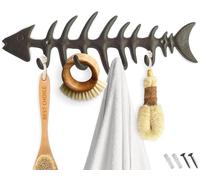 Comfify Estante decorativo de la toalla de los huesos de pescados para montaje en pared Elegante colgador de hierro fundido con 4 ganchos h - Incluye tornillos y anclajes