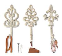 Comfify Ganchos de pared decorativos de hierro fundido antiguo, rústico, estilo campestre francés, grandes ganchos decorativos para colgar, juego de 3, tornillos y anclajes para montaje incluidos