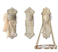 Comfify Ganchos decorativos de hierro fundido Shabby Chic - Color blanco rústico - Juego de 3 ganchos de pared - Incluye tornillos y anclajes - Ganchos antiguos para colgar ropa