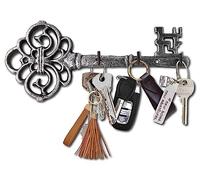 Comfify Llavero decorativo de pared | Llave vintage con 3 ganchos | Montaje en pared | Hierro fundido rústico - con tornillos y anclajes - Plata