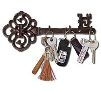 Comfify Llavero decorativo de pared | Llave vintage con 3 ganchos | Montaje en pared | Hierro fundido rústico - con tornillos y anclajes - Marrón