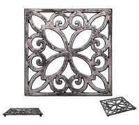 Comfify Salvamanteles Decorativo de Hierro Fundido para Cocina o Mesa de Comedor, Cuadrado con patrón Vintage, con Clavijas de Goma, Metal Reciclado, diseño Vintage, rústico, Color Plateado óxido