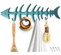 Comfify Toallero decorativo para colgar en la pared, diseño de huesos de pescado, elegante colgador de hierro fundido con 4 ganchos de pez, incluye tornillos y anclajes, colgador de toallas de