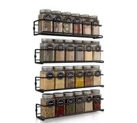 comforder Estantería de pared para especias, 4 estantes colgantes de metal para 24 tarros, 29 x 6 x 6 cm, incluye material de montaje para pegar o taladrar (Negro)