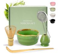 comforder Kit Té Matcha Verde Borde Marrón Cuenco Cerámica Batidor