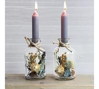 comforder Portavelas de Cristal con Flores Secas. Set de 2 Candelabros para Centros Decorativos de Mesa, Velas Decorativas (Gris/Azul)