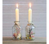 comforder Portavelas de Cristal con Flores Secas. Set de 2 Candelabros para Centros Decorativos de Mesa, Velas Decorativas (Crema)