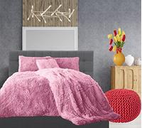 Comfort Collections Teddy Hug & Snug Cuddles - Juego de funda de edredón con funda de almohada a juego, color rosa cálido y acogedor, tamaño King 230 cm x 220 cm aprox.