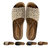Comfort Orthopedic Wedge Sandals for Women, Hollow Arch Support Dress Sandal, Wide Fit Summer Slides Fashion Flower Beach Sandals (39,Khaki)
