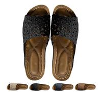 Comfort Orthopedic Wedge Sandals for Women, Hollow Arch Support Dress Sandal, Wide Fit Summer Slides Fashion Flower Beach Sandals (38,Black)