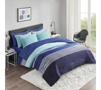 Comfort Spaces College Dorm Room Essentials, Paquete Completo de Dormitorio y sábana con 2 Bolsillos Laterales, poliéster, Azul Marino, tamaño matrimonial