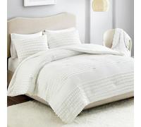 Comfort Spaces Edredón Reversible 100% algodón Jacquard con Puntos de Chenilla supersuaves y sobrellenados, Alternativa hipoalergénica para Todas Las Estaciones, algodón, Crema, Twin/Twin XL