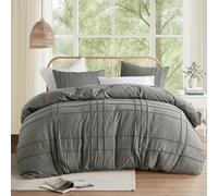 Comfort Spaces Grey Twin Size Duvet Cover Set - 2-Piece Pintuck Pleated Duvet Cover, All Season Lightweight, Extra Soft Pre-Washed Microfiber Twin Bedding Cover Shams
