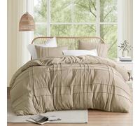 Comfort Spaces Juego de edredón caqui tamaño King, juego de ropa de cama plisado de 3 piezas, ligero, para todas las estaciones, juego de cama de microfibra prelavada, extra suave, fundas de almohada,