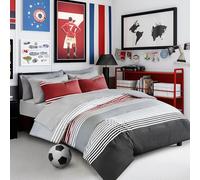Comfort Spaces Juego de edredón Individual XL con sábanas, Cama en una Bolsa, 6 Piezas, Juego de Ropa de Cama para Adolescentes, tamaño Individual XL, Ropa de Cama con Rayas Rojas y Grises, Juego de